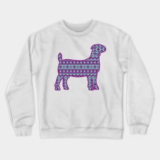 Livestock Show Boer Goat with Purple & Gree Southwest Aztec Pattern Crewneck Sweatshirt